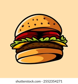 big cheese burger isolated drawing line art style sketch classic vintage design illustration