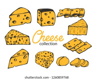 Big  cheese collextion isolated on white.Vector illustration.