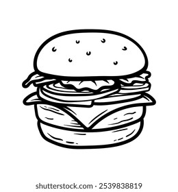 big cheese hamburger logo drawing coloring line art style sketch classic vintage design illustration