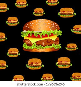 Großer Käseverstärker auf dem Hamburger-Muster. Vektor-Abbildung