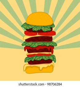 The big cheeseburger. Sandwich from fastfood