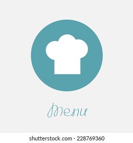 Big chef hat in the circle Menu icon Flat design style. Vector illustration