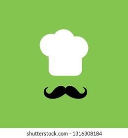 Big chef hat with mustache. Foods Service icon. Menu card. Simple flat vector illustration, EPS 10.