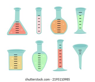 Big chemical flasks set. Vector Illustration for printing, backgrounds, covers and packaging. Image can be used for greeting cards, posters, stickers and textile. Isolated on white background.