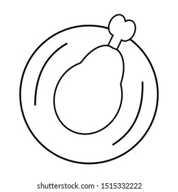 Big chicken leg piece vector illustration in black and white. Icon for websites or mobile applications.