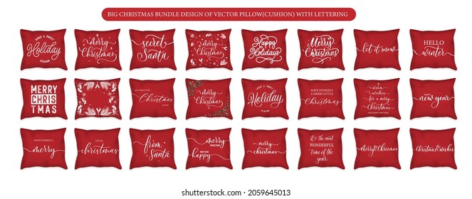 Big Christmas Bundle design of vector Pillow(cushion) with lettering and calligraphy. Decorative Throw Pillow design template