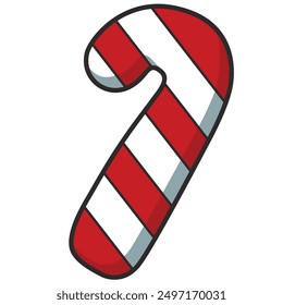 Big christmas candy cane with red and white stripes, vector illustration for holiday decor, christmas cards, festive designs, perfect for digital art, seasonal decoration, cheerful, joyful
