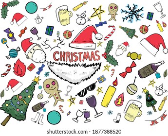 Big Christmas collection in doodle style with traditional Christmas and New Year elements