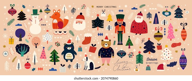 Big Christmas collection in Scandinavian style with traditional Christmas and New Year elements