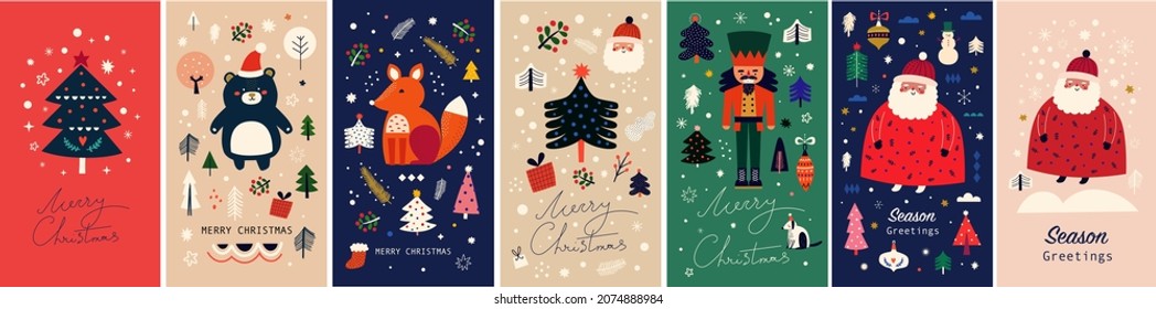 Big Christmas collection in Scandinavian style with traditional Christmas and New Year elements. Instagram templates for stories