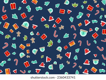 Big Christmas collection with traditional Christmas symbols and decorative elements. Christmas holiday pattern. Perfect for wrapping paper, greeting cards, textile