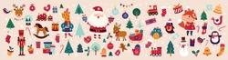 Big Christmas Collection In Vintage Style With Traditional Christmas And New Year Elements