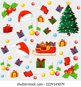 Big Christmas collection in vintage style with traditional Christmas elements