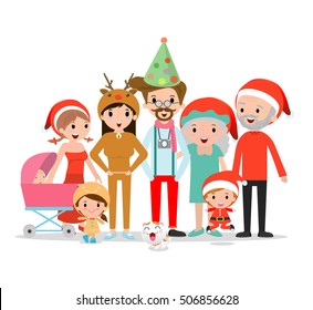 big christmas family together,Grandfather, grandmother,mother, father, girl, boy,children,kids, Happy christmas family Vector illustration 