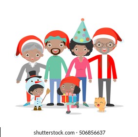 big christmas family together,Grandfather, grandmother,mother, father, girl, boy,children,kids, Happy christmas family Vector illustration 