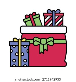 Caixas De Presente De Natal Grandes Com Apresenta Ilustração Vetorial, Ícone De Estilo Preenchido