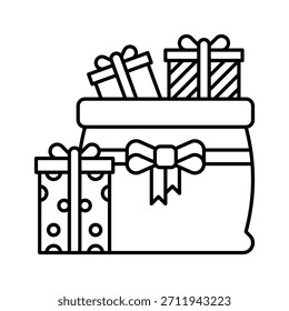Caixas De Presente De Natal Grandes Com Apresenta Ilustração Vetorial, Ícone De Estilo De Linha