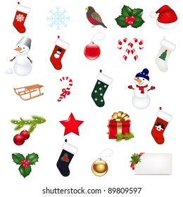 Big Christmas Icons Set, Isolated On White Background, Vector Illustration