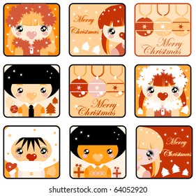 Big Christmas Kids Icons Set. Boys and girls emblem from big kids labels collection