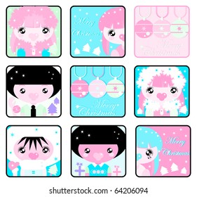 Big Christmas Kids Icons Set. Boys and girls emblem from big kids labels collection