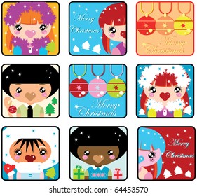 Big Christmas Kids Icons Set. Boys and girls emblem from big kids labels collection
