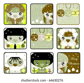 Big Christmas Kids Icons Set. Boys and girls emblem from big kids labels collection