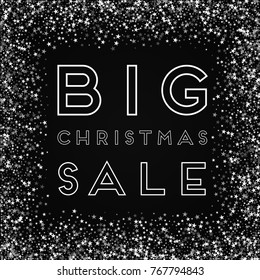 Big Christmas Sale greeting card. Amazing falling stars background. Amazing falling stars on black background. Splendid vector illustration.