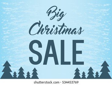 Big Christmas sale poster on stylized blue background. Vector illustration