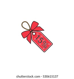 Big christmas sale with ribbon solid icon, christmas discount, 15% off, vector graphics, a colorful linear pattern on a white background, eps 10.