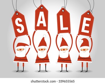 Big Christmas sale with Santa. Sale tags. Concept of discount shopping. Christmas sale background. File is saved in 10 EPS version. This illustration contains a transparency