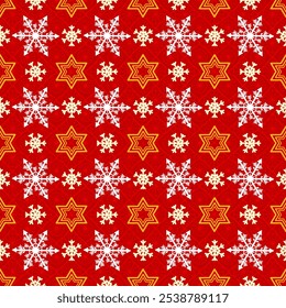 Big Christmas seamless pattern of elements for design patterns with Christmas tree,gifts,garlands star,snow flakes,elements in Memphis boho style vector hand drawing.Design for card ,poster,printing.