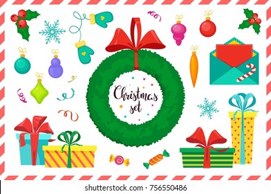 Big Christmas set of clipart. Decorative elements for all your winter holiday needs. Collection of isolated elements 