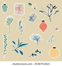 Big Christmas set of festive symbols and design elements. Cute flat illustration in flat style.