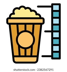 Big cinema popcorn icon outline vector. Tv film. Movie video color flat