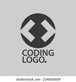 Big circle with programming code symbol in negative space. Logo for information technology, software development team or course, and computer related business.