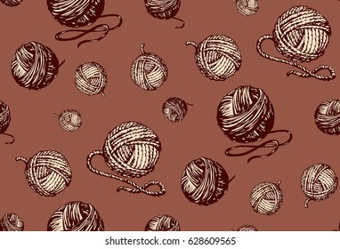 Big circle twisted ravel twine coil isolated on brown backdrop. Bright color hand drawn picture sketchy in art scribble retro style pen on paper. Tileable view