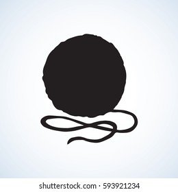 Big circle twisted twine coil isolated on white backdrop. Dark ink hand drawn picture object sketch in art retro engraving style. Closeup view with space for text