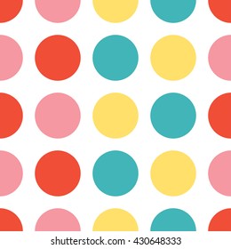 Big circles seamless pattern. Colorful polka dot background.