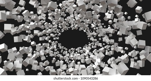 big circular frame formed by random sized cubes