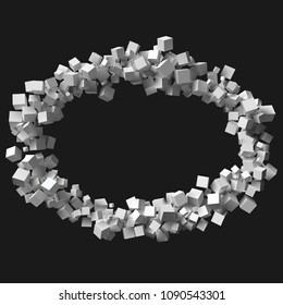 big circular frame formed by random sized cubes