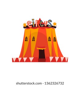 Big Circus Marquee Tent with Flags Cartoon Vector Illustration