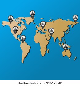 big cities in the label on the world map