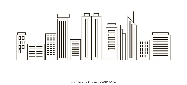 Big city buildings. City skyline linear flat design