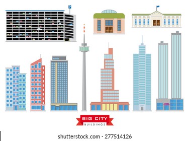 Big City Buildings Vector Set. Collection of 10 flat design buildings typical of megacities and the urban area.