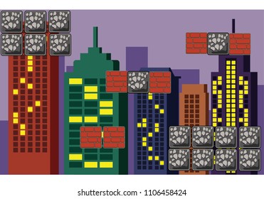 Big City Cartoon 2D Game Background