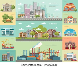 Big city concept. Infrastructure vector set