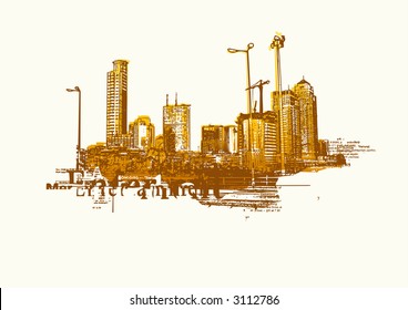 Big City  -  Grunge styled urban background.  Vector illustration.