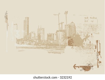 Big City  -  Grunge styled urban background.  Vector illustration.