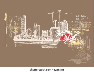 Big City  -  Grunge styled urban background.  Vector illustration.