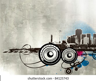 Big City - Grunge styled urban music background. Vector illustration.